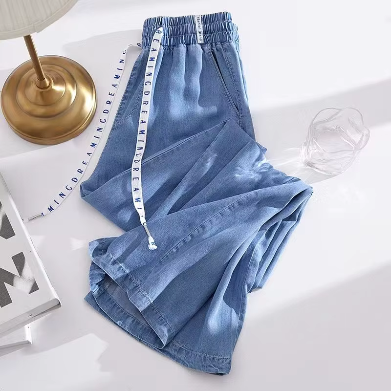 Jean en soie glacée pour femmes, coupe ample, grande taille, pantalon de Yoga décontracté, marque te