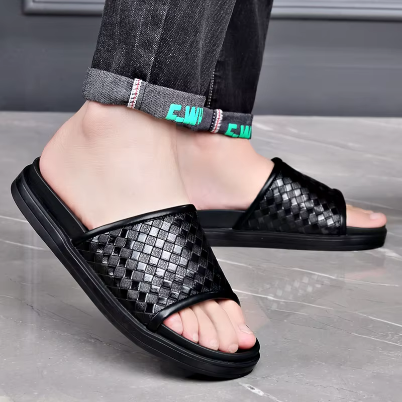 Chaussures de plage légères en cuir pour hommes, sandales coordonnantes haut de gamme, semelle optiq