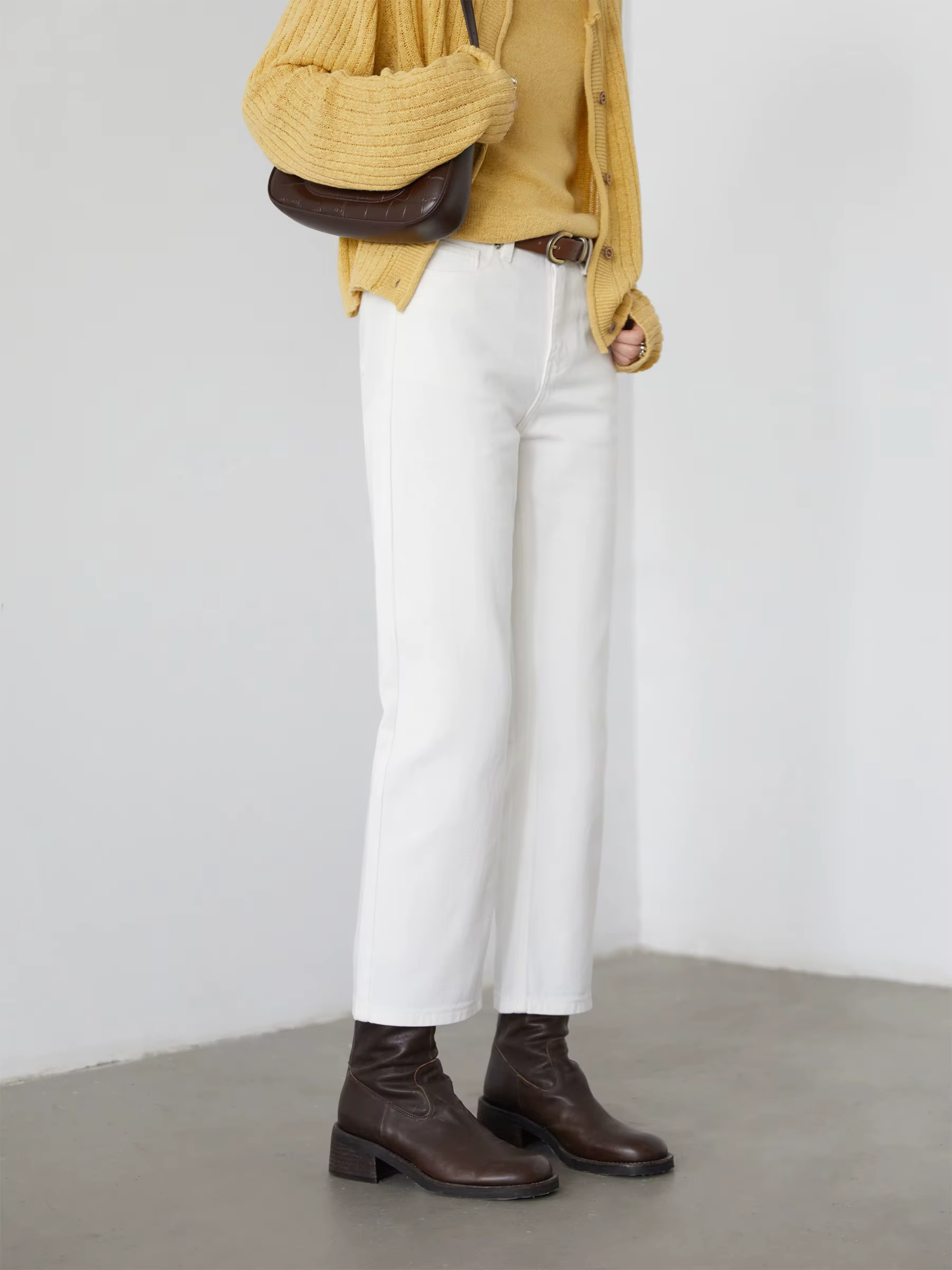CHIC VEN femmes pantalon blanc mince taille haute coton jambe droite décontracté jambe mince jean fi