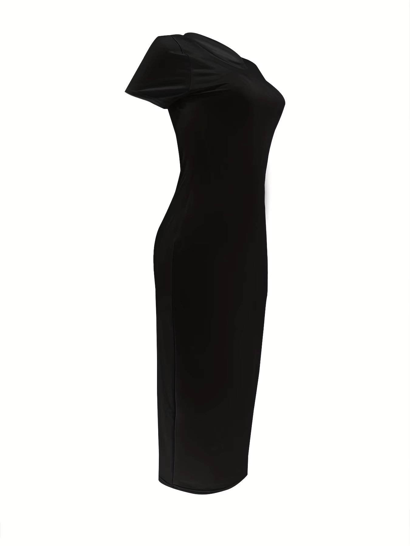 Femmes d'été décontracté mode coupe ajustée sexy couleur unie col rond manches courtes robe longue n
