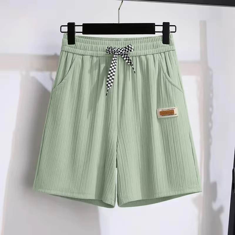 Short d'été en soie glacée pour femmes, pantalon mi-long droit ample taille haute, pantalon décontra