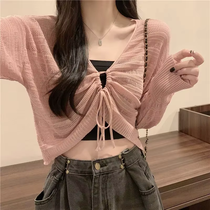 Gidyq-Cardigan Amissié Rose pour Femme, Doux, Kawaii, Slim, Chemise pour Dame, Solide, All Match, Pr