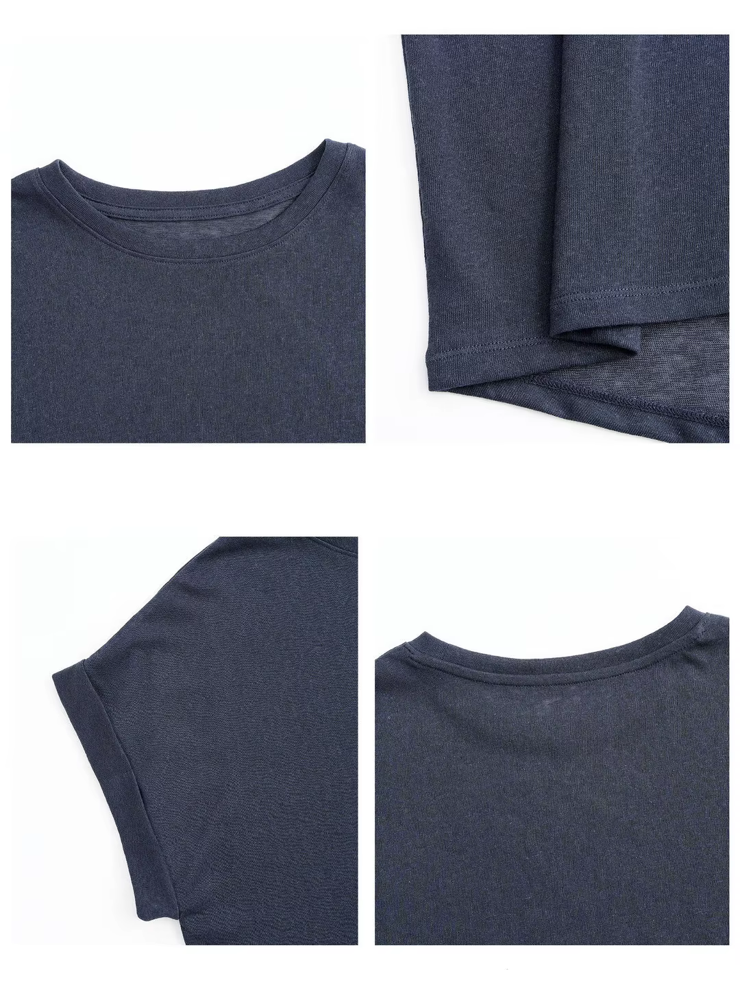 T-shirt femme à manches courtes en coton et lin, col rond, coupe oversize, style dolman, uni, printe