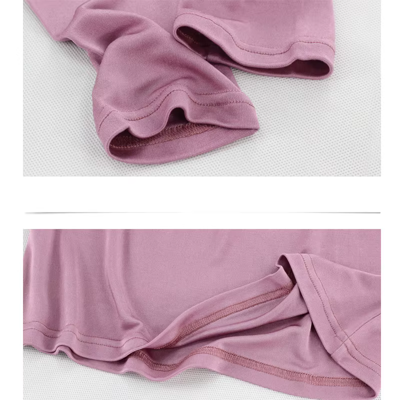 Birdtree, T-shirt en soie véritable à 25 %, double tricot, couleurs unies, col en V classique, manch