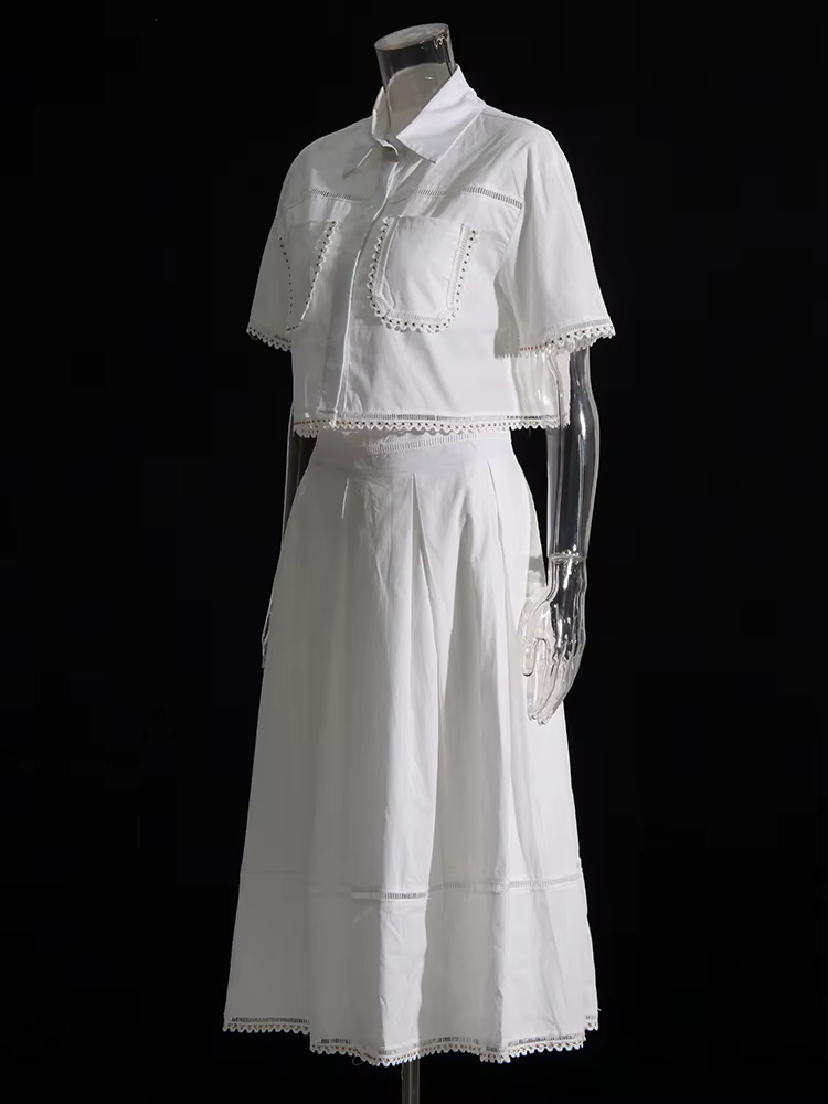 TWOTWurea YLE-Ensemble Deux Pièces pour Femme, Couleur Unie, Revers, Manches Courtes, Taille Haute, 