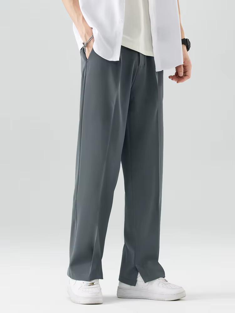 Pantalon décontracté en Polyester pour hommes, respirant, mode coréenne, taille Semi-large, droit, a