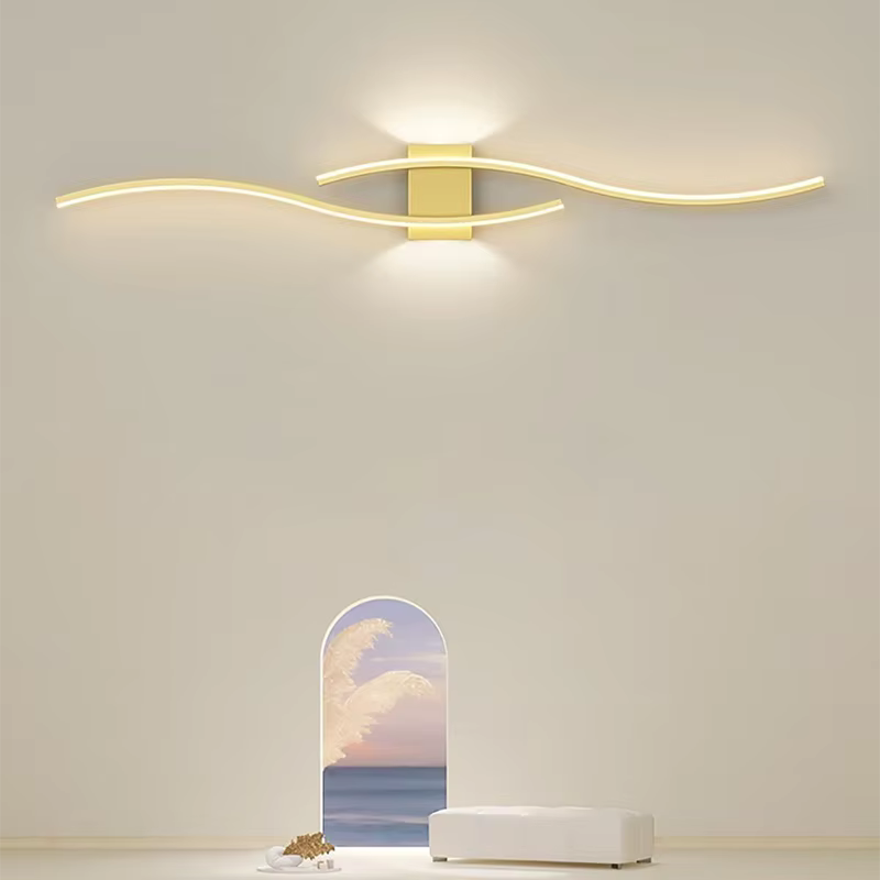 Moderne LED bande applique Double courbe télécommande lumière chevet décor noir or appliques murales