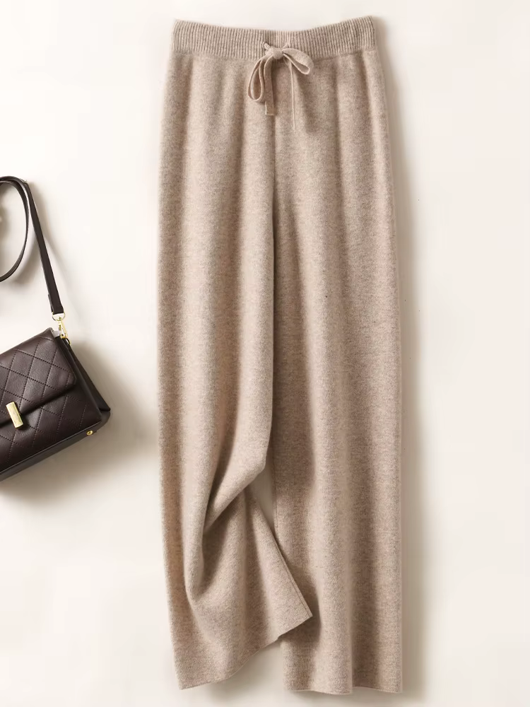 Pantalon basique doux et décontracté pour femme, avec ceinture, tricot 100% laine mérinos, populaire