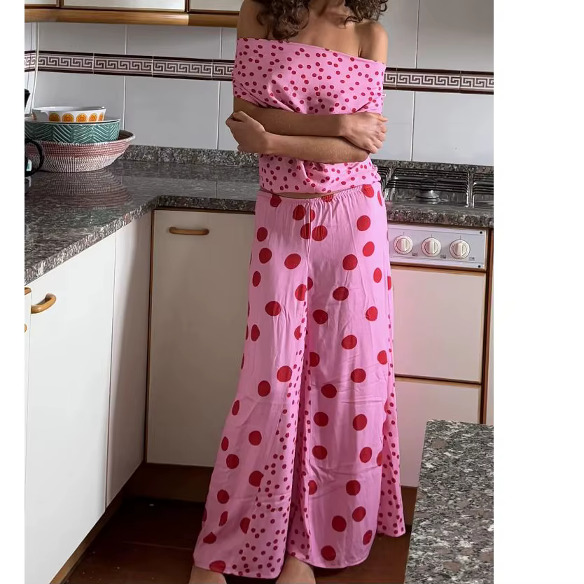 Tenues d'été pour femmes, imprimé à pois, dos nu, épaules dénudées, ensemble jupe élastique pour Str