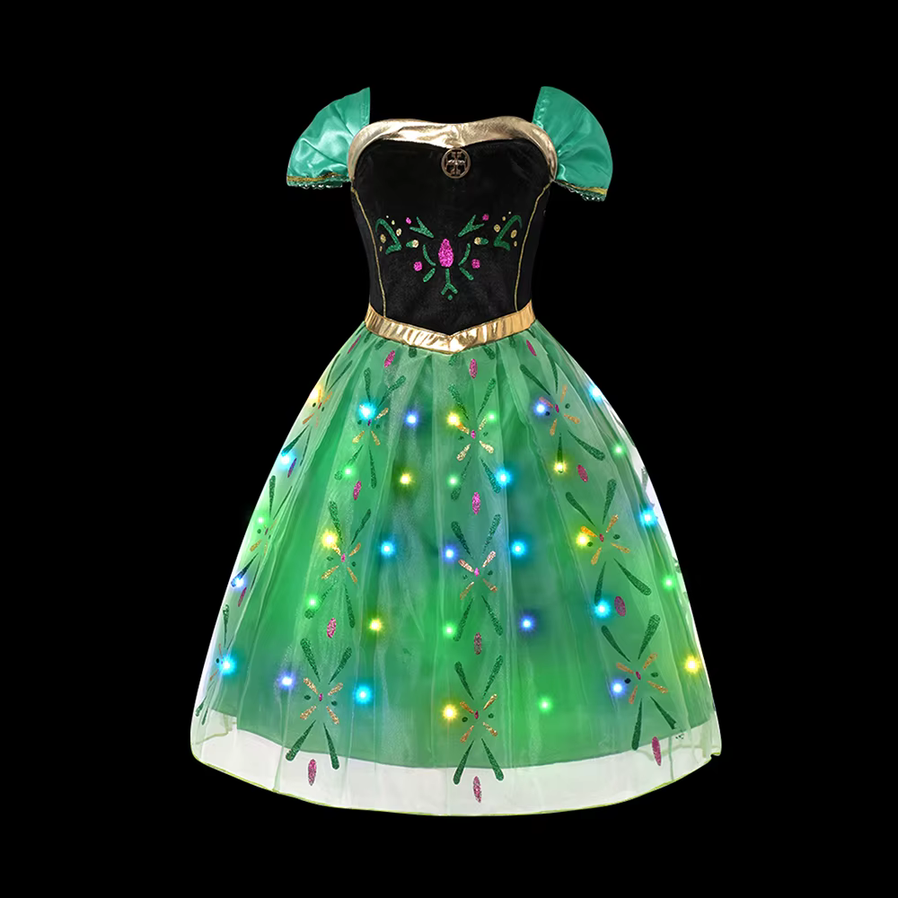 Robe de princesse Elsa Anna pour filles, avec lumière LED, Costume pour enfants, vêtements de fête C
