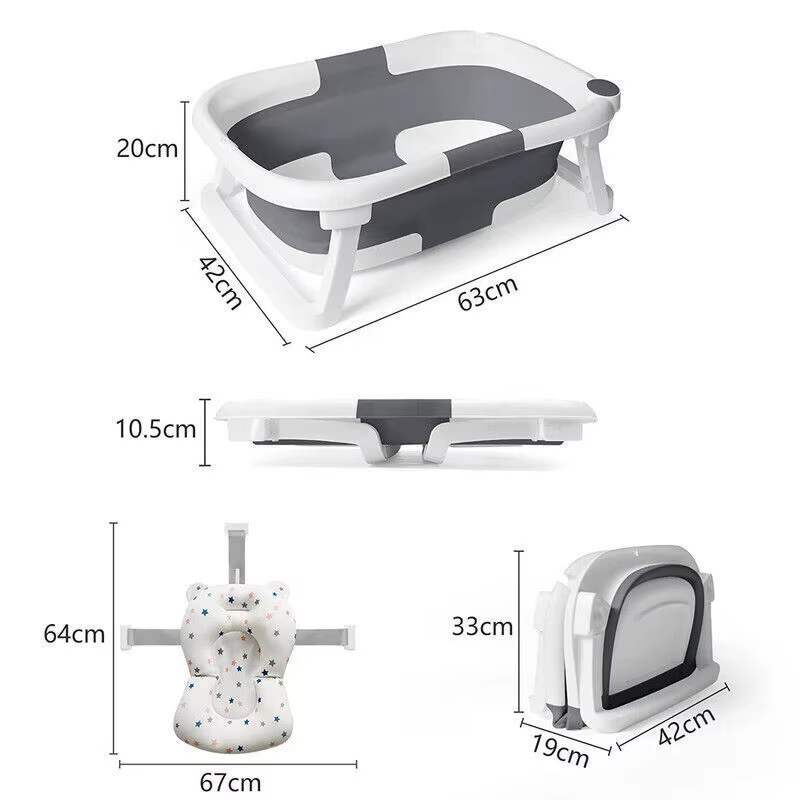 Baignoire pliable pour bébé avec capteur de température et coussin doux, en PP+TPR non toxique, bass
