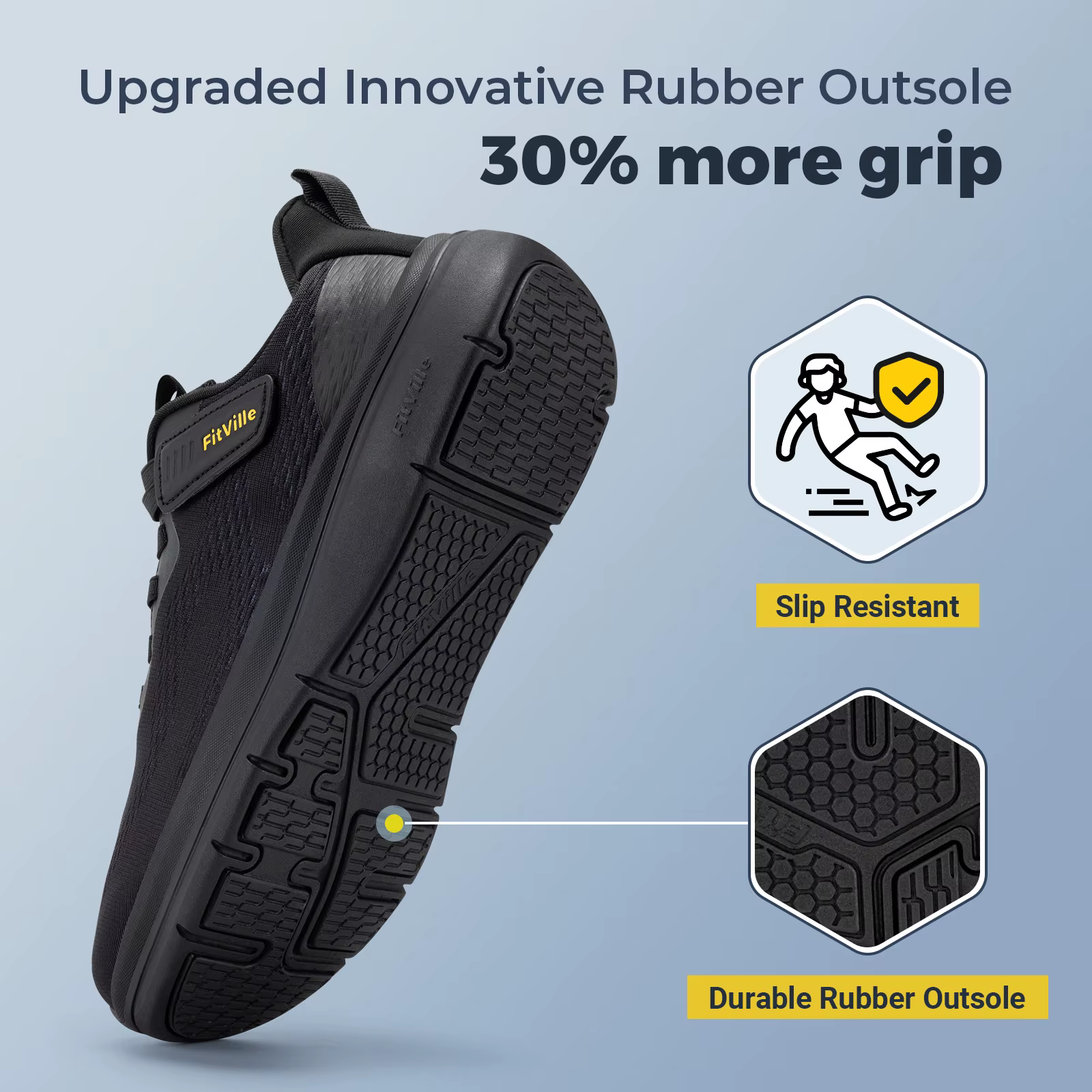 FitVille – chaussures de marche larges pour hommes, chaussures de course légères, baskets avec souti