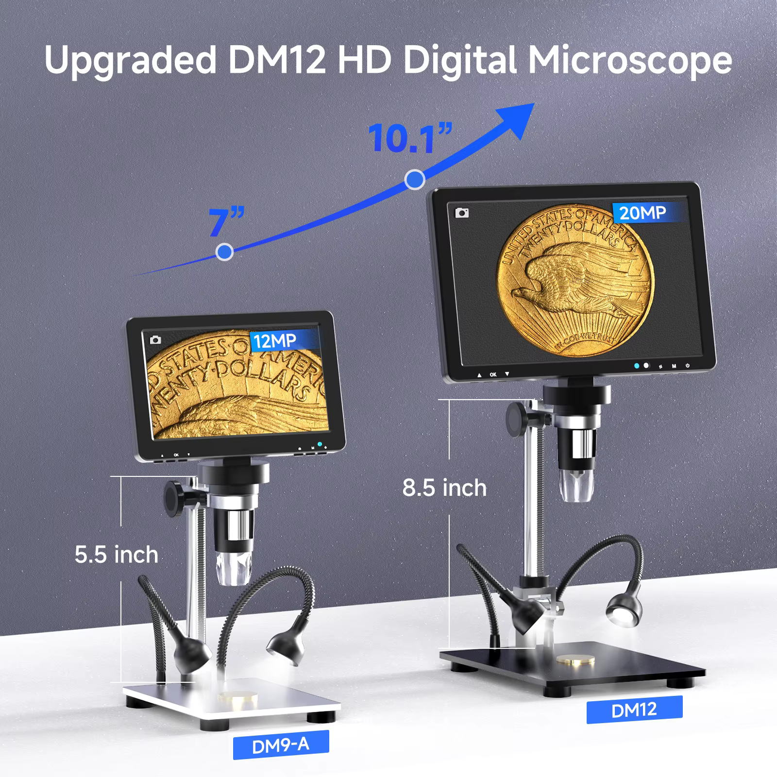 RIEVBCAU Microscope numérique HDMI 10.1 pouces Microscope à pièces 2000X avec 10 LED Microscope à so