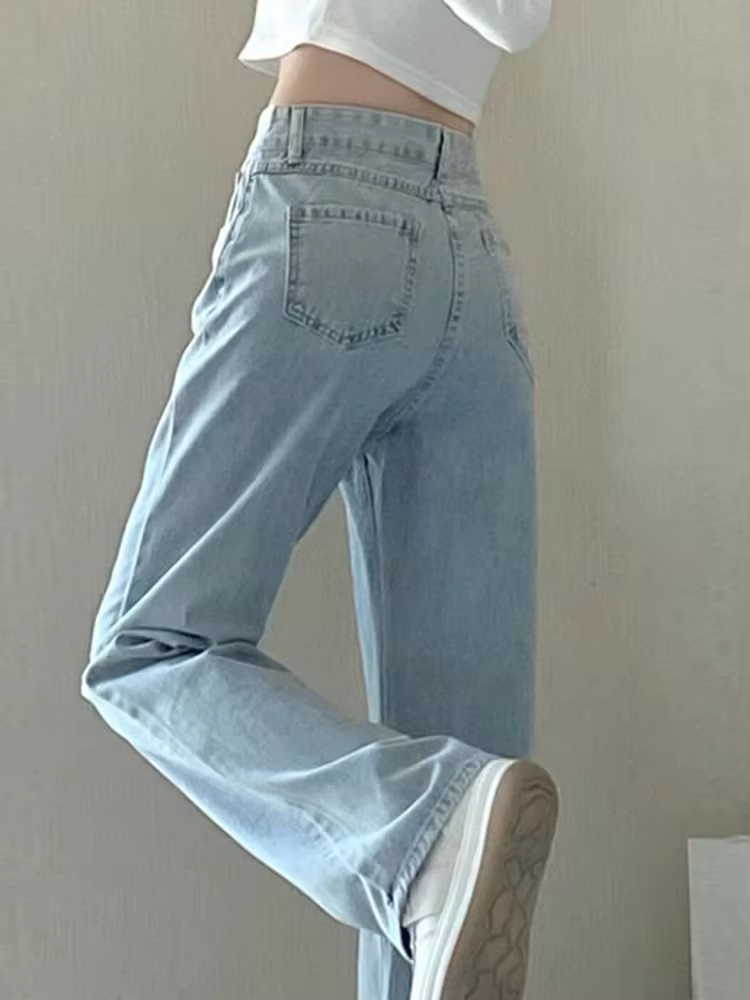 Automne printemps jean femmes Denim pantalon Vintage pantalon droit mode femme blanc noir solide amp