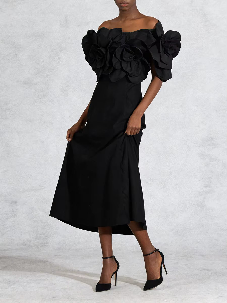 VGH – robe de dîner élégante et solide pour femmes, col en V, manches épaules dénudées, taille haute