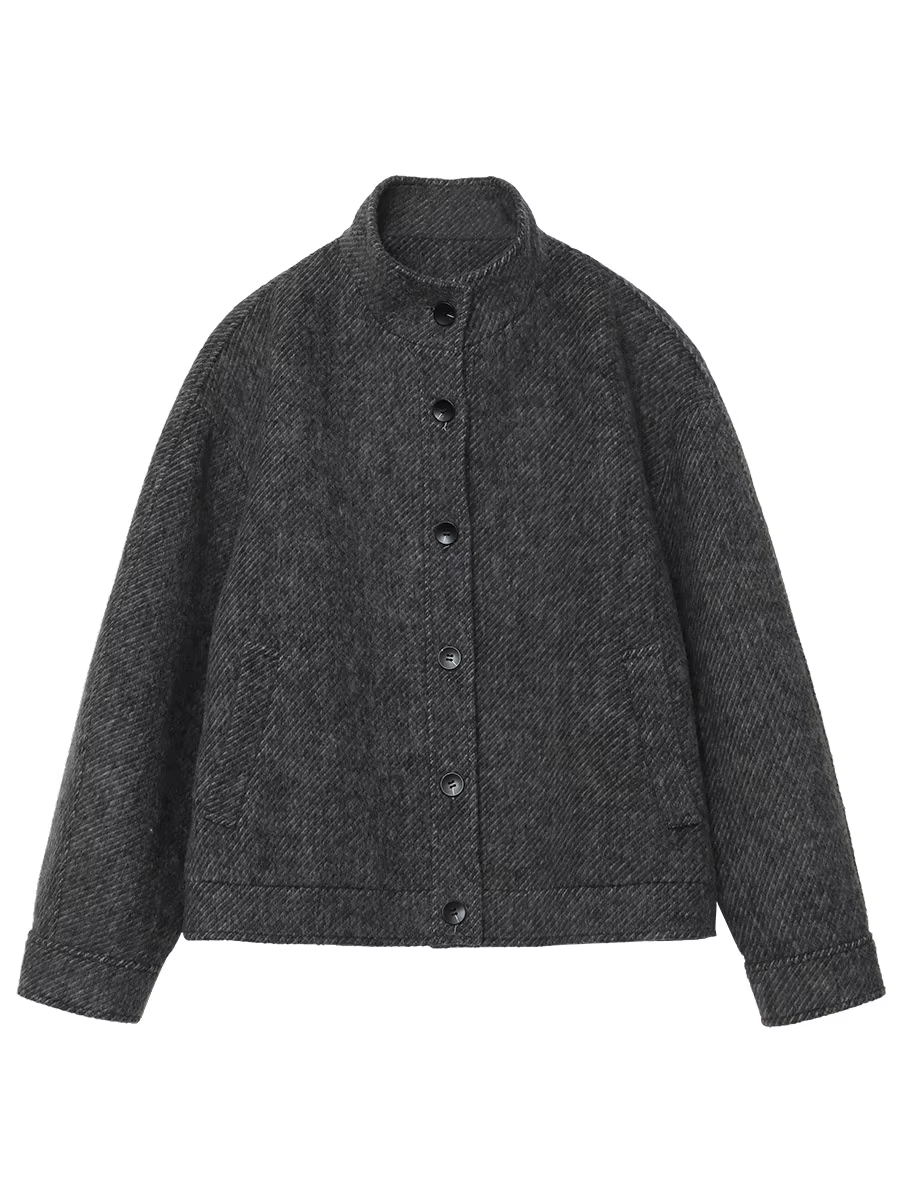 CHIC VEN Manteaux en Laine pour Femmes, Style Vintage Décontracté, Col Montant, Vestes Amples en Lai