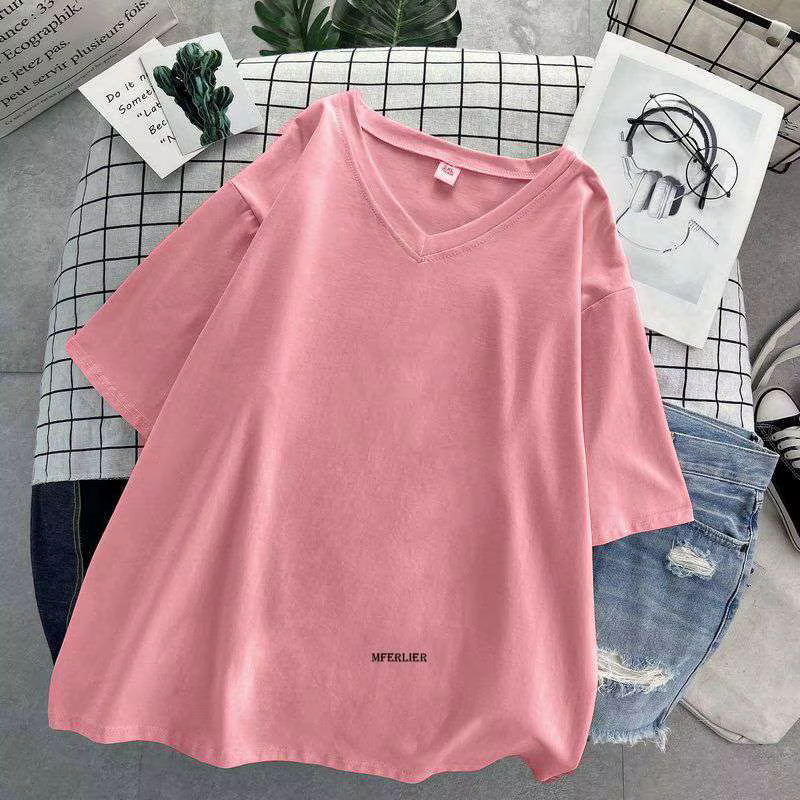 T-shirt manches courtes col V femme, estival et décontracté, en coton, noir, grande taille 6XL 150kg
