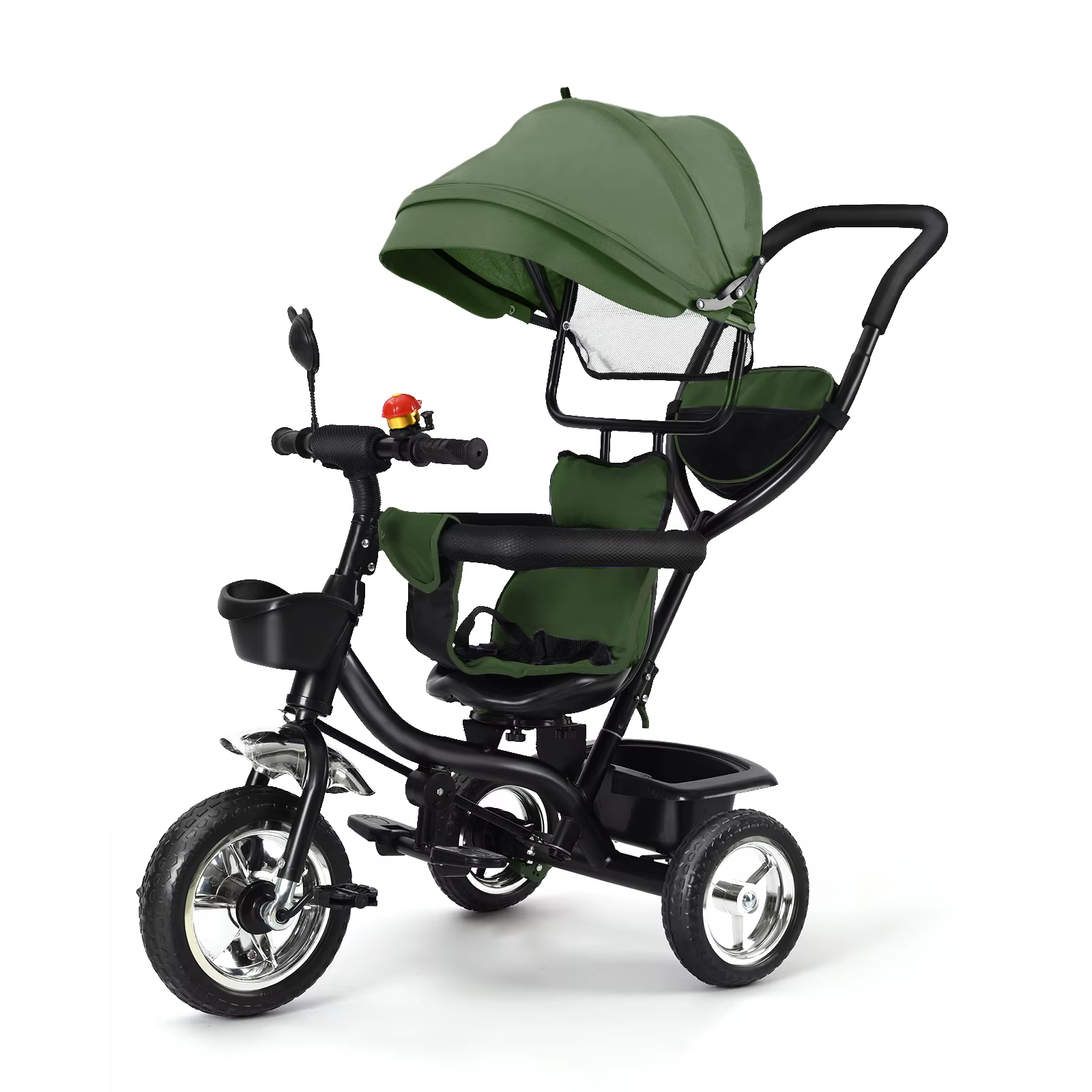 Tricycle avec barre de poussée, siège rotatif, voyage avant et arrière, auvent pliable avec protecti