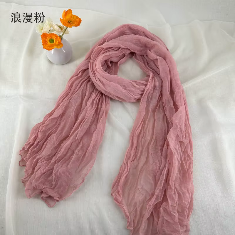 Foulards en coton et lin doux et respirant pour femmes, écharpe plissée de couleur unie, Style bohèm