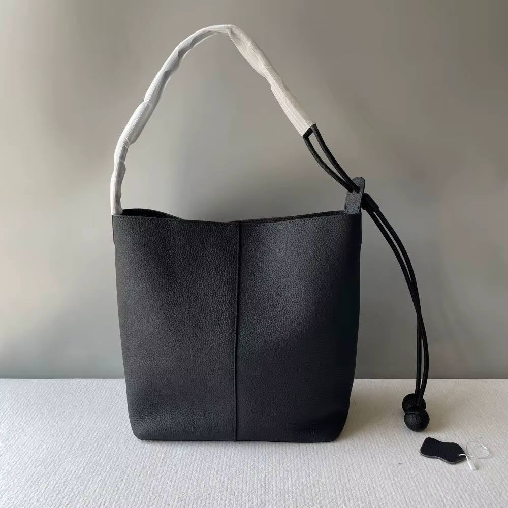 Sac seau en cuir de vachette première couche, style décontracté haut de gamme, sac à main en cuir vé