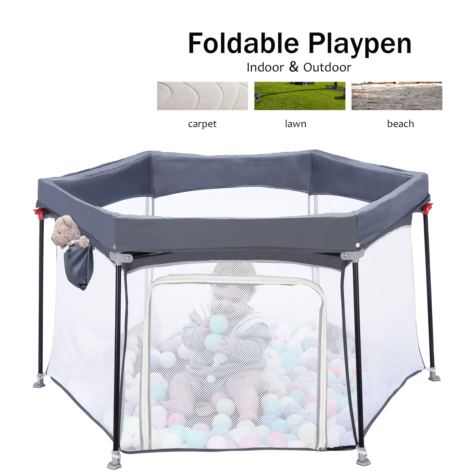 Parc pour bébé pliable hexagonal robuste, parc de jeu de sécurité pour les tout-petits, maille douce