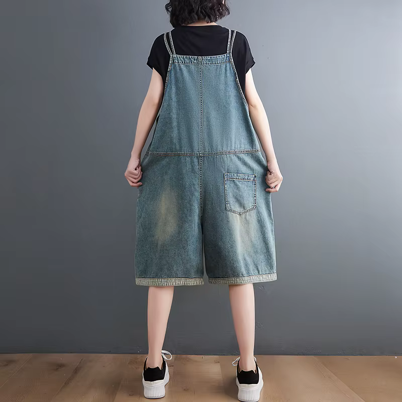 Salopette en jean d'été ample grande taille pour femmes, combinaisons surdimensionnées décontractées