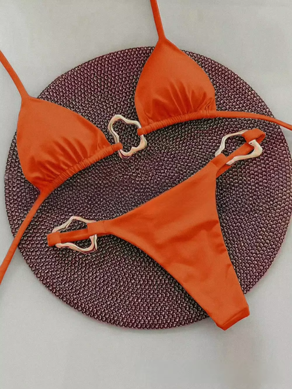 Nouveau Bikini Sexy couleur unie à lacets fendu maillot de bain deux pièces pour les femmes