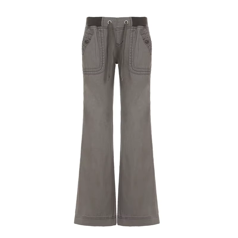 Pantalon rétro à lacets taille basse pour femme, streetwear, patchwork, décontracté, Harajuku, droit