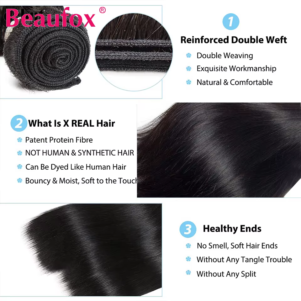 Beautorch-Tissage en Lot Brésilien Naturel Remy Lisse de 32 Pouces, Extensions de Cheveux Humains po
