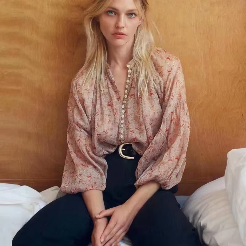 TEELYNN-Chemisier Boho à Manches sulfBouffantes pour Femme, Chemise Vintage en Mousseline de Soie, I