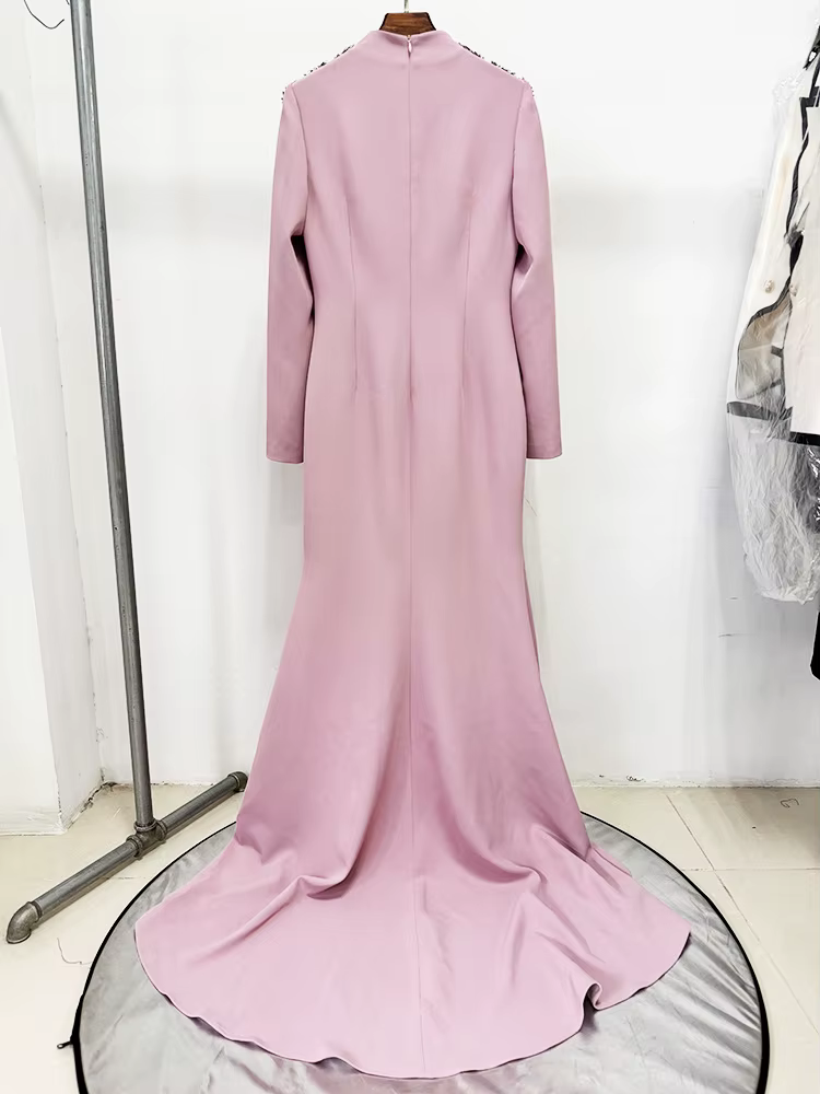 HIGH STREET nouvelle mode 2025 Designer femmes diamants perlés fendu longue robe Maxi