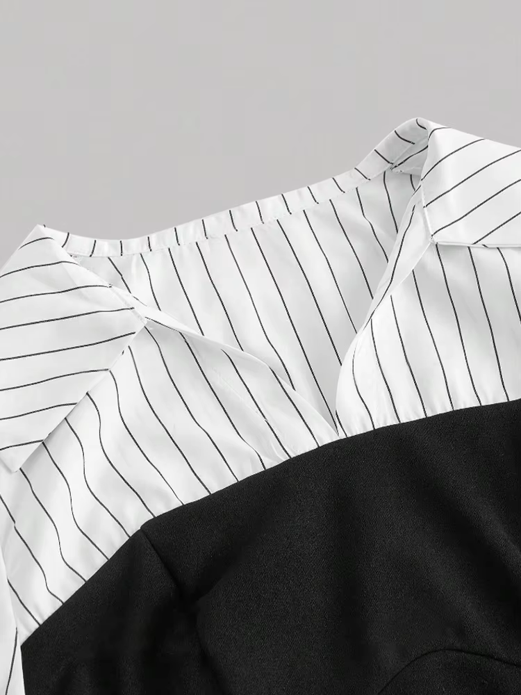 Chemise à revers épissé rayé pour femmes, tenue de bureau élégante, Style Business décontracté