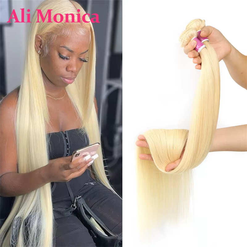 Alimonica-Tissage en lot brésilien Remy naturel lisse blond miel 613, 8 - 40 pouces, livraison gratu
