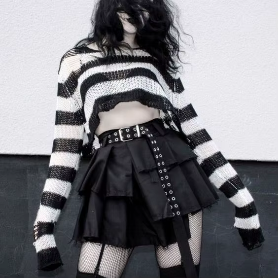 Karrram Punk gothique pull Emo hauts e-girls centre commercial Goth pulls Y2k Harajuku Grunge vêteme
