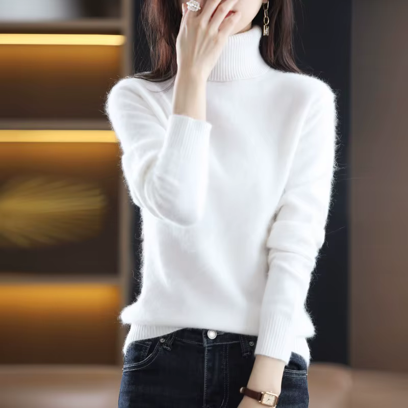 Pull en cachemire de vison pour femme, col haut, chaud, mode coréenne, automne, hiver, nouveau, 100%