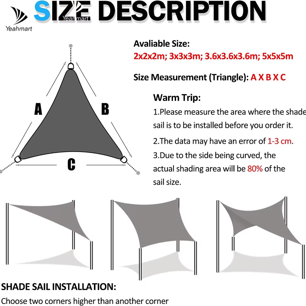 Pare-soleil triangulaire multi-taille imperméable, protection solaire pour jardin extérieur, fête, a