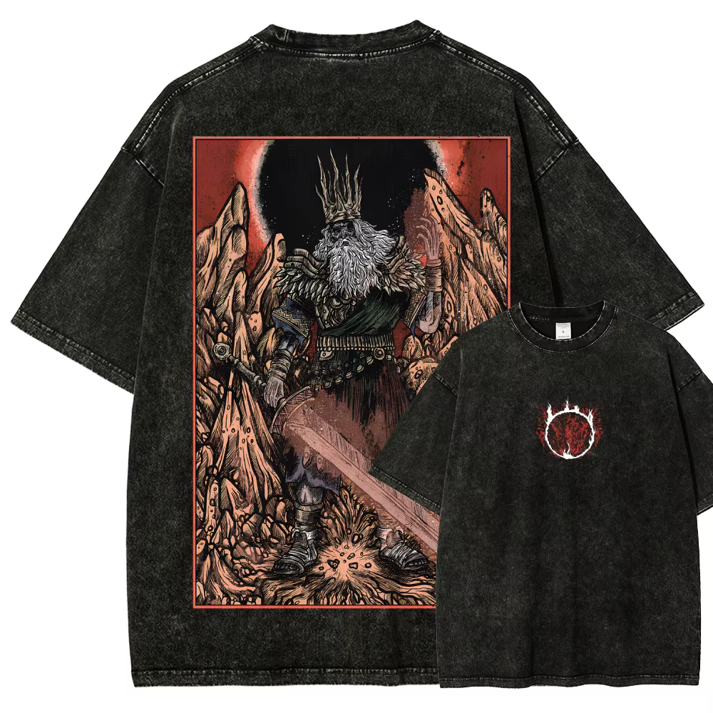 T-shirt délavé Dark Souls pour les amateurs d'anime, vêtements toute l'année, nouveau modèle, vêteme