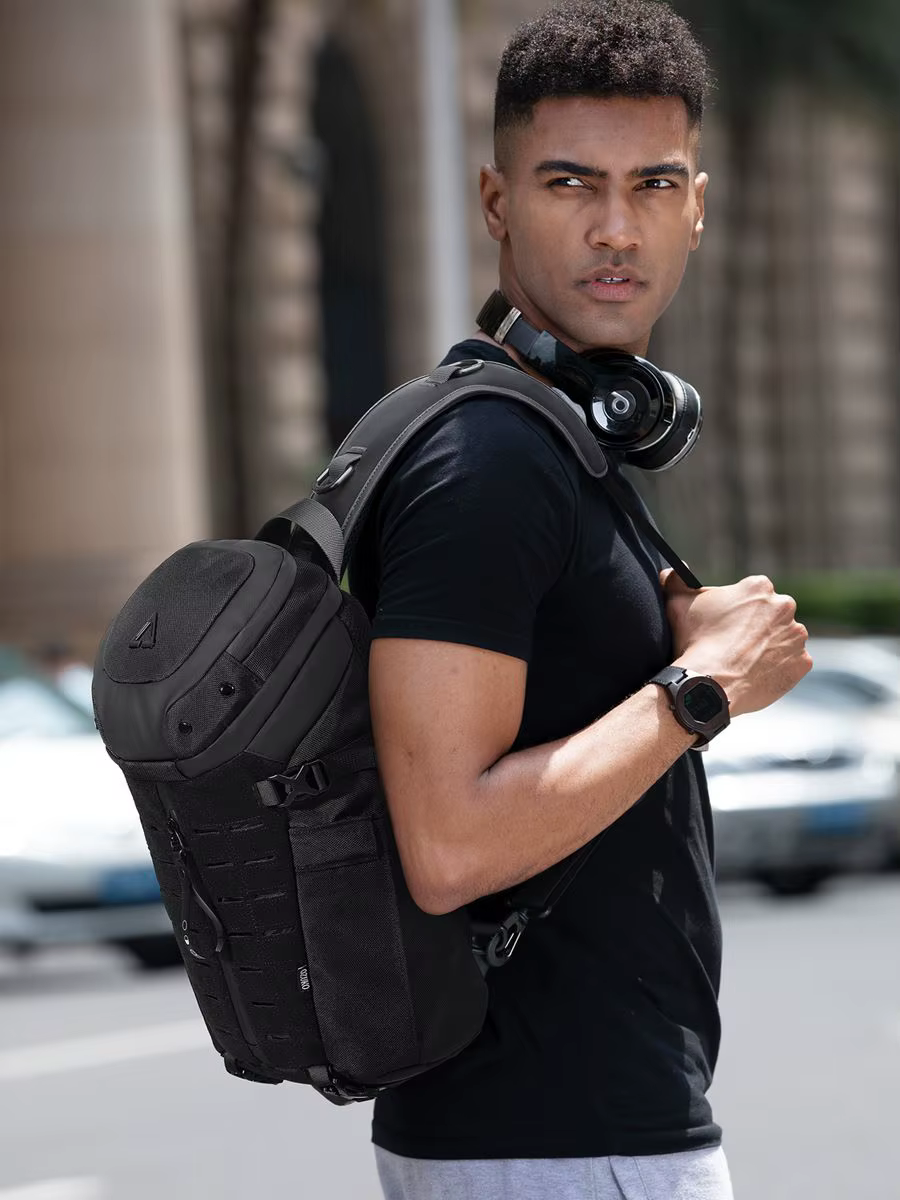 Ozuko-Sac à bandoulière étanche pour homme, sac de poitrine, sac à bandoulière antivol, USB, message