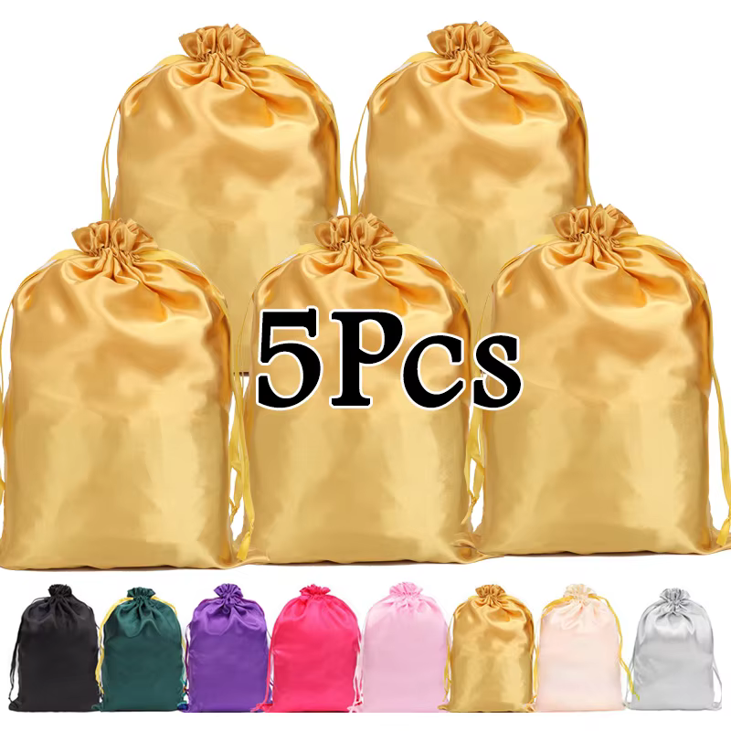 Sacs à perruque 5 pièces sacs d'extensions de cheveux avec cordon sac de perruque en Satin doux et s