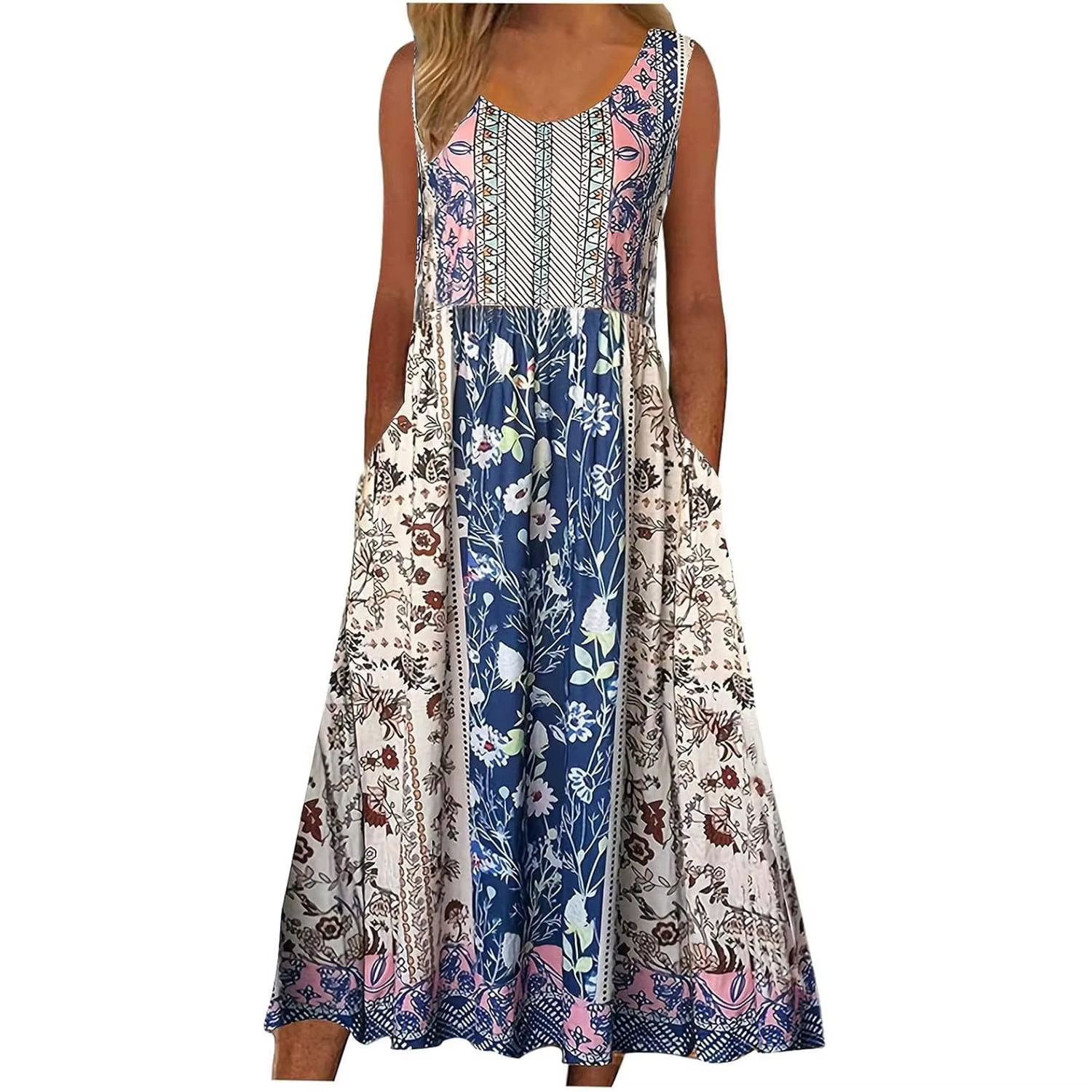 Europe et états-unis 2024 printemps et été nouvelle robe pull sans manches imprimée femmes robe déco