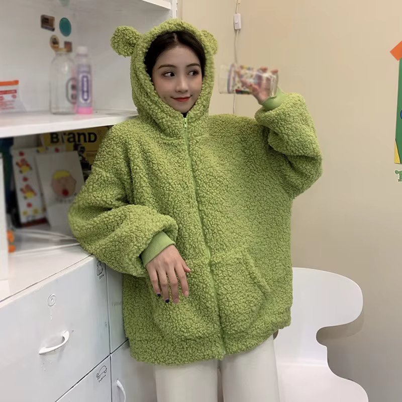 Sweat à capuche zippé en fausse fourrure pour femme, sweats à capuche doux avec oreilles d'ours en p