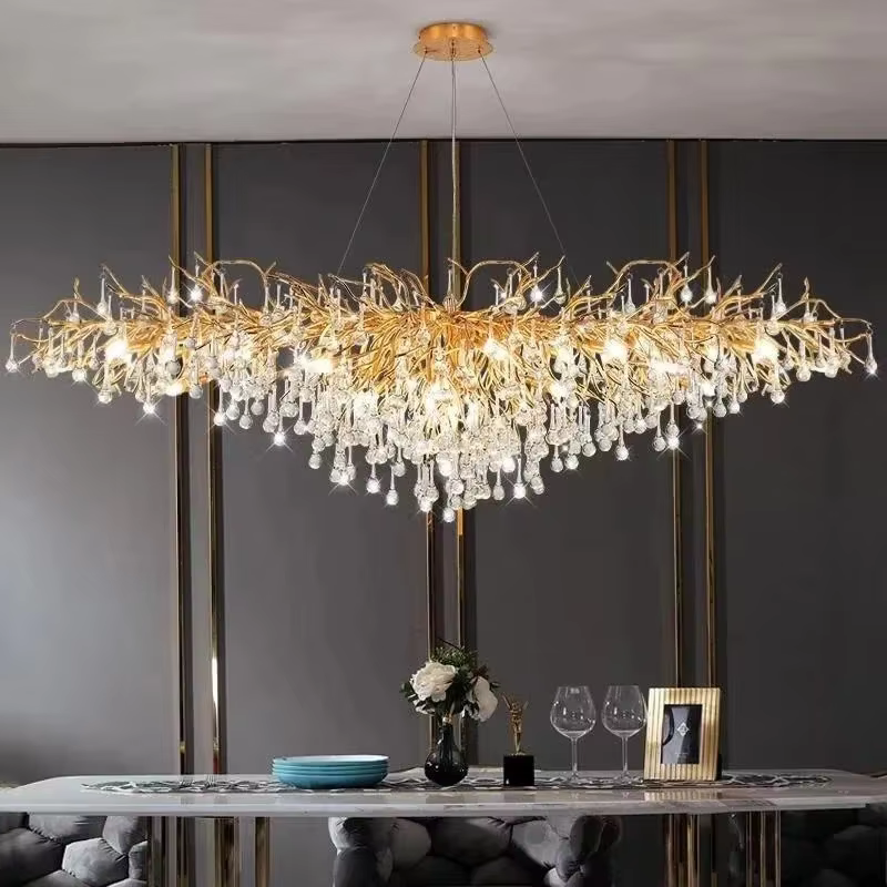 Lustres en cristal de luxe nordique royal, or, chrome, goutte d'eau, suspension, salon, hôtel, hall,