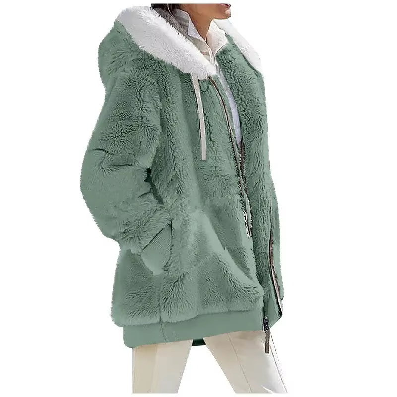 Manteau à Capuche en Cachemire pour Femme, Veste Décontractée avec Fermeture Éclair, Couleur Unie, N