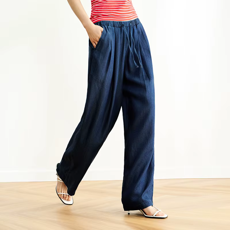 Semir taille élastique Denim pantalon femmes drapé ajustement 2025 été nouveau refroidissement jambe
