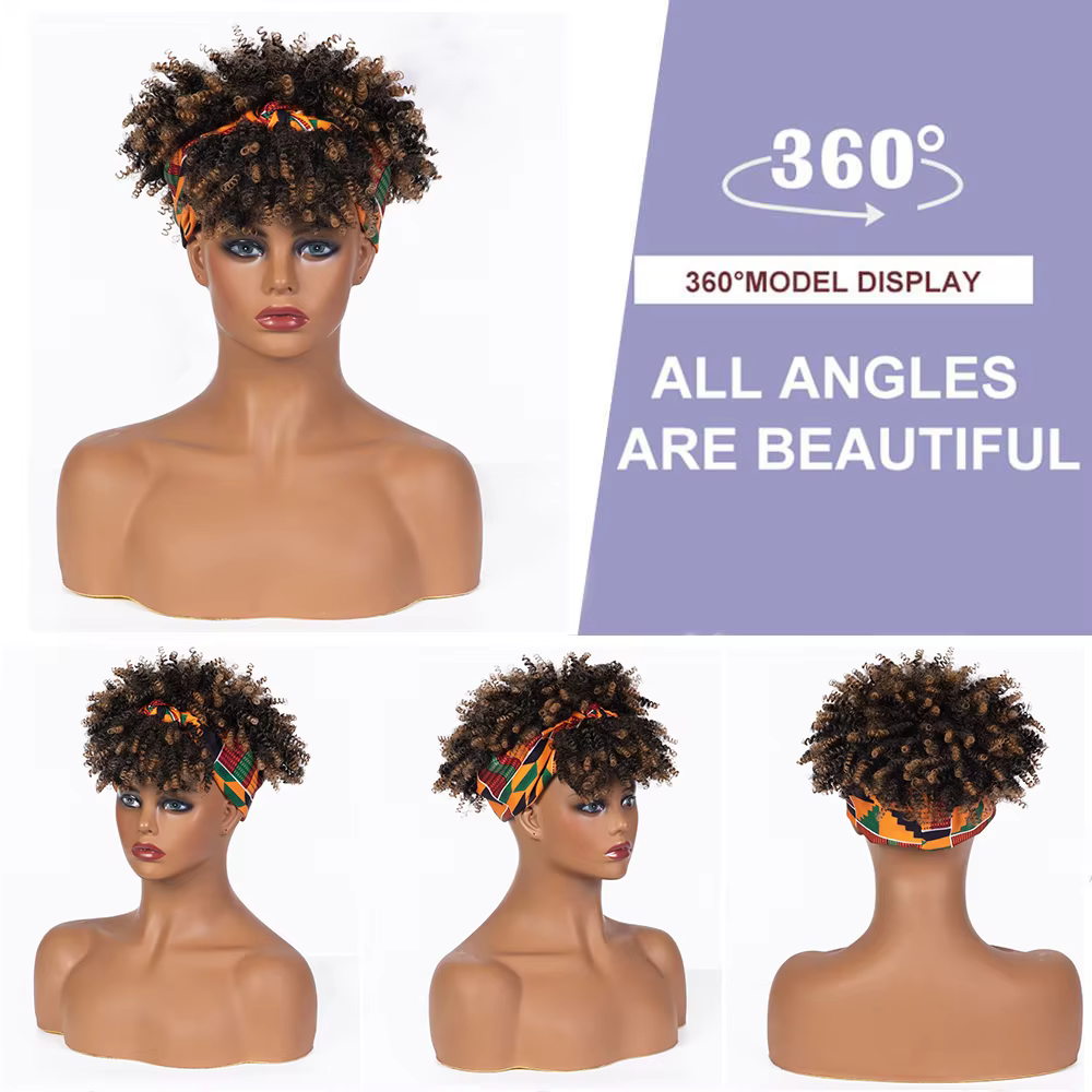 Perruque bandeau courte crépue bouclée Blonde ombrée Afro perruque bandeau bouclée avec frange pour 