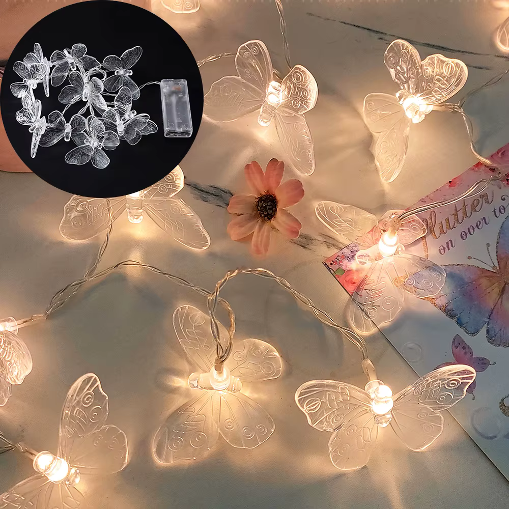 Guirxiété lumineuse papillon à 10LED, fonctionnement à piles, lampe de nuit dégradée extérieure, rid