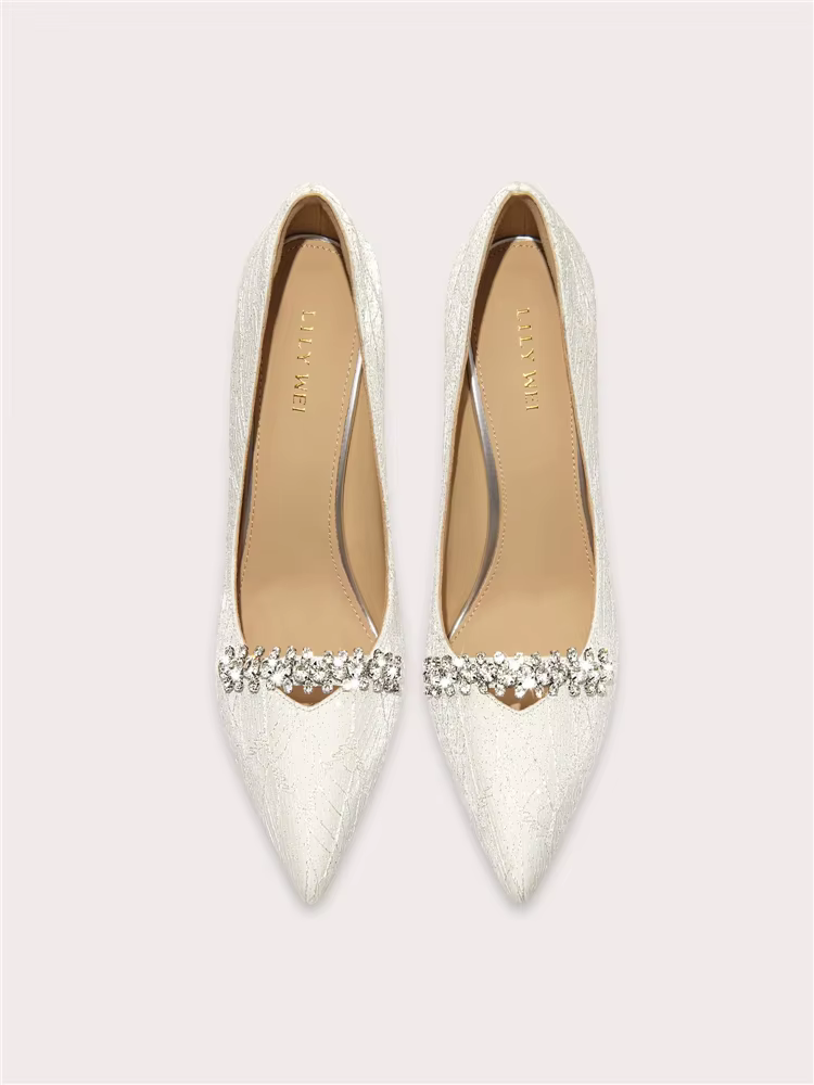 Talons hauts printemps pointu paillettes peu profondes strass chaussures de mariage robe de banquet