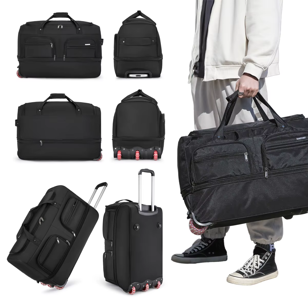 Sac vérifié de la compagnie aérienne Sac de bagage mobile pliable à l'étranger avec chariot Bagage d