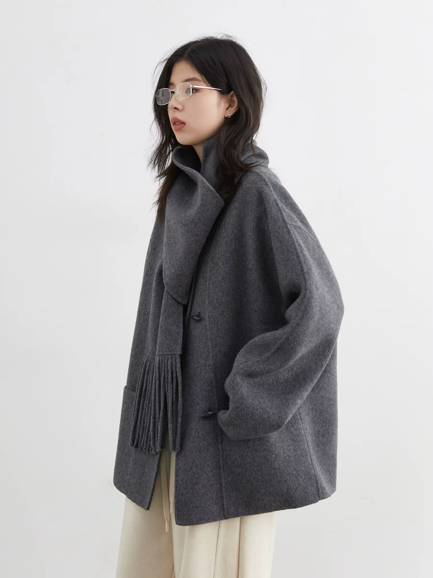 CHIC VEN femmes manteau en laine solide ample simple boutonnage pardessus Double face bureau dames m