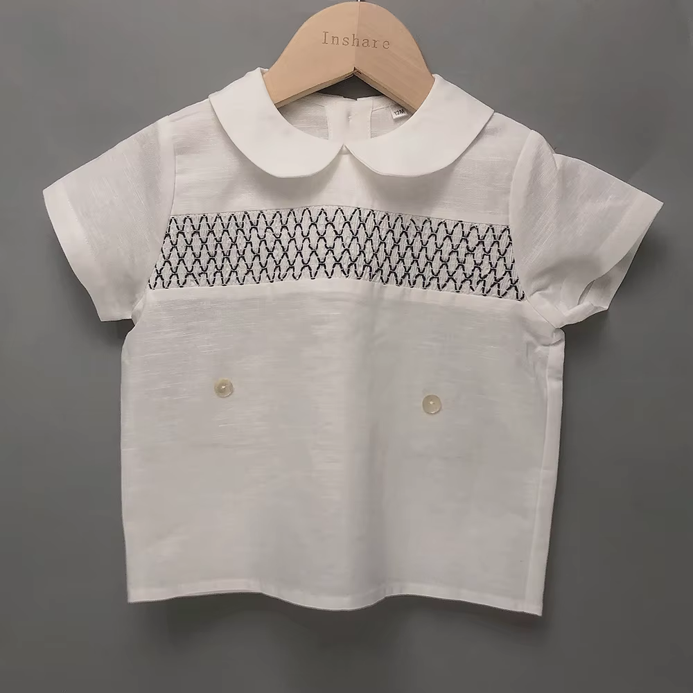 Ensemble de Boutique pour enfants, 2 pièces, smocks espagnol, en coton et lin, costume à manches cou